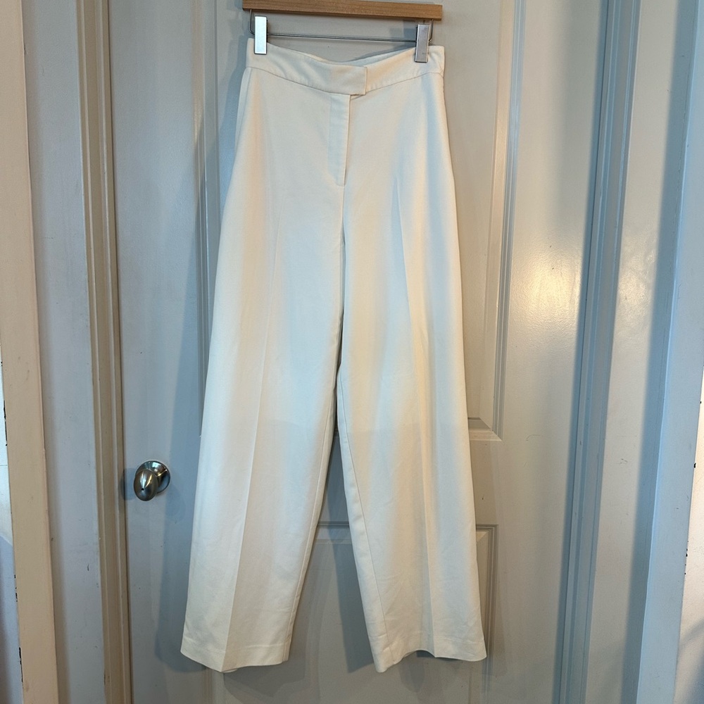 House of CB Ivory High Waisted Wide Leg Designer Trouser Pants, Medium - Picture 9 of 10